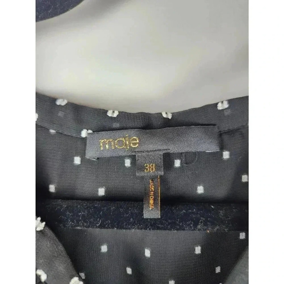 Maje Polka Dot Ruffle Long Sleeve Knee Length Dress. Black White Size 38 - Picture 3 of 6